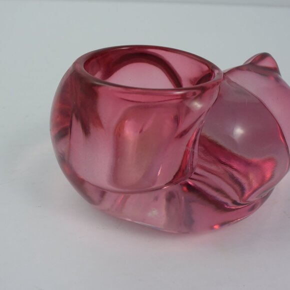 Vintage Indiana Glass Pink Cranberry Sleeping Cat Votive Tealight Holder EUC! - Picture 2 of 8